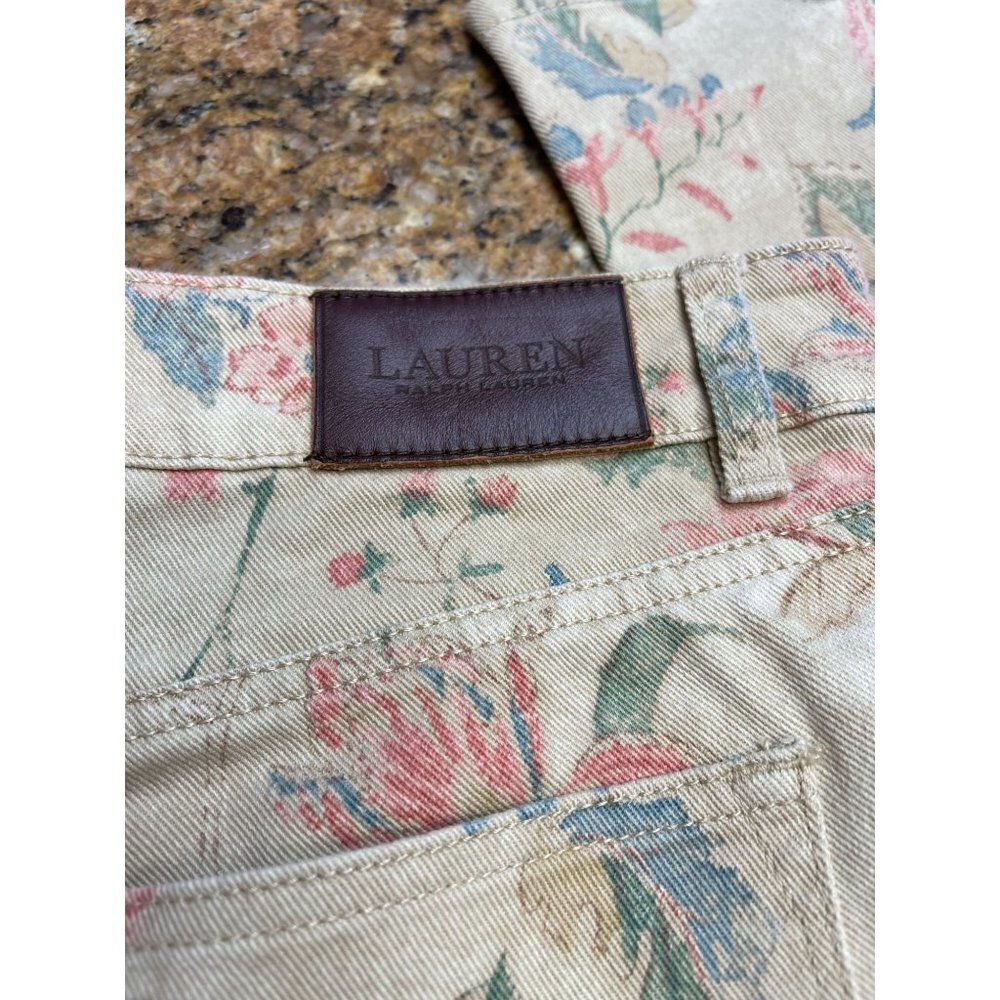 Ralph Lauren Women Floral Beige Pants Premier Skinny Ankle 5 Pockets Size 8 - Picture 6 of 14